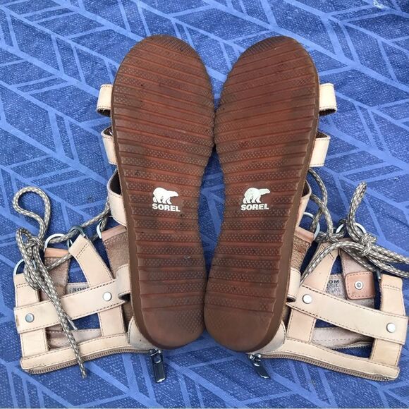 Sorel ELLA Tan Leather Gladiator Flat Sandals - Picture 10 of 13